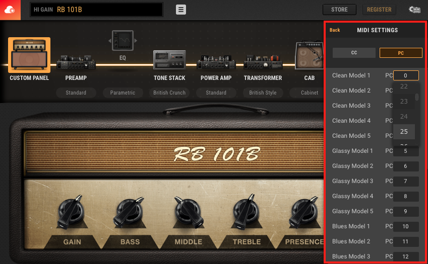 Program Change settings