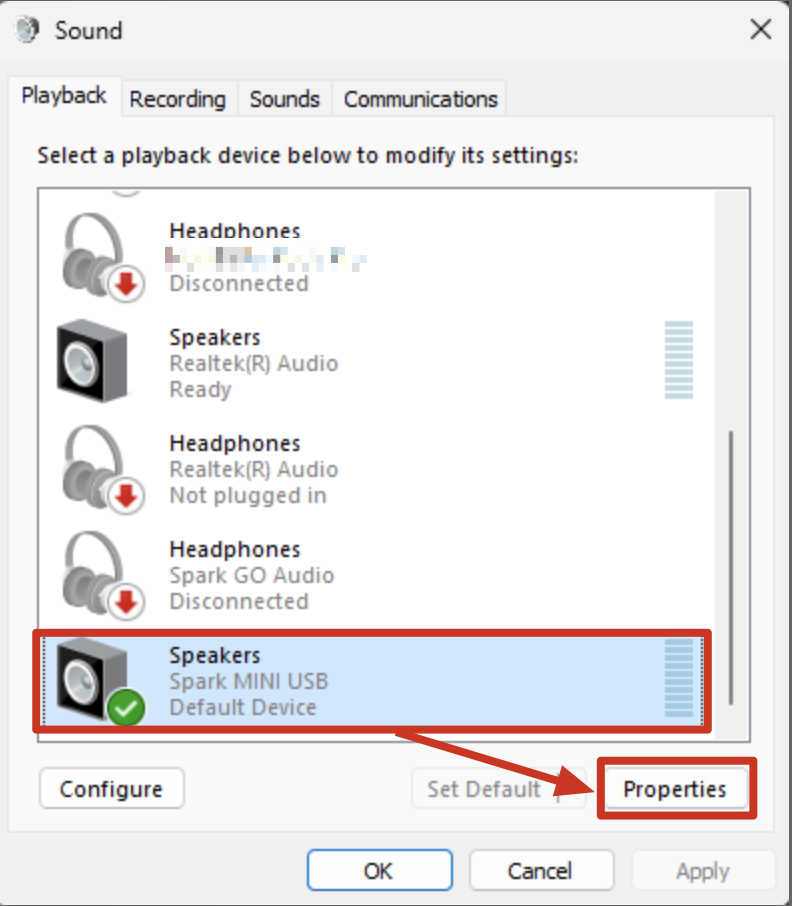 Sound device properties