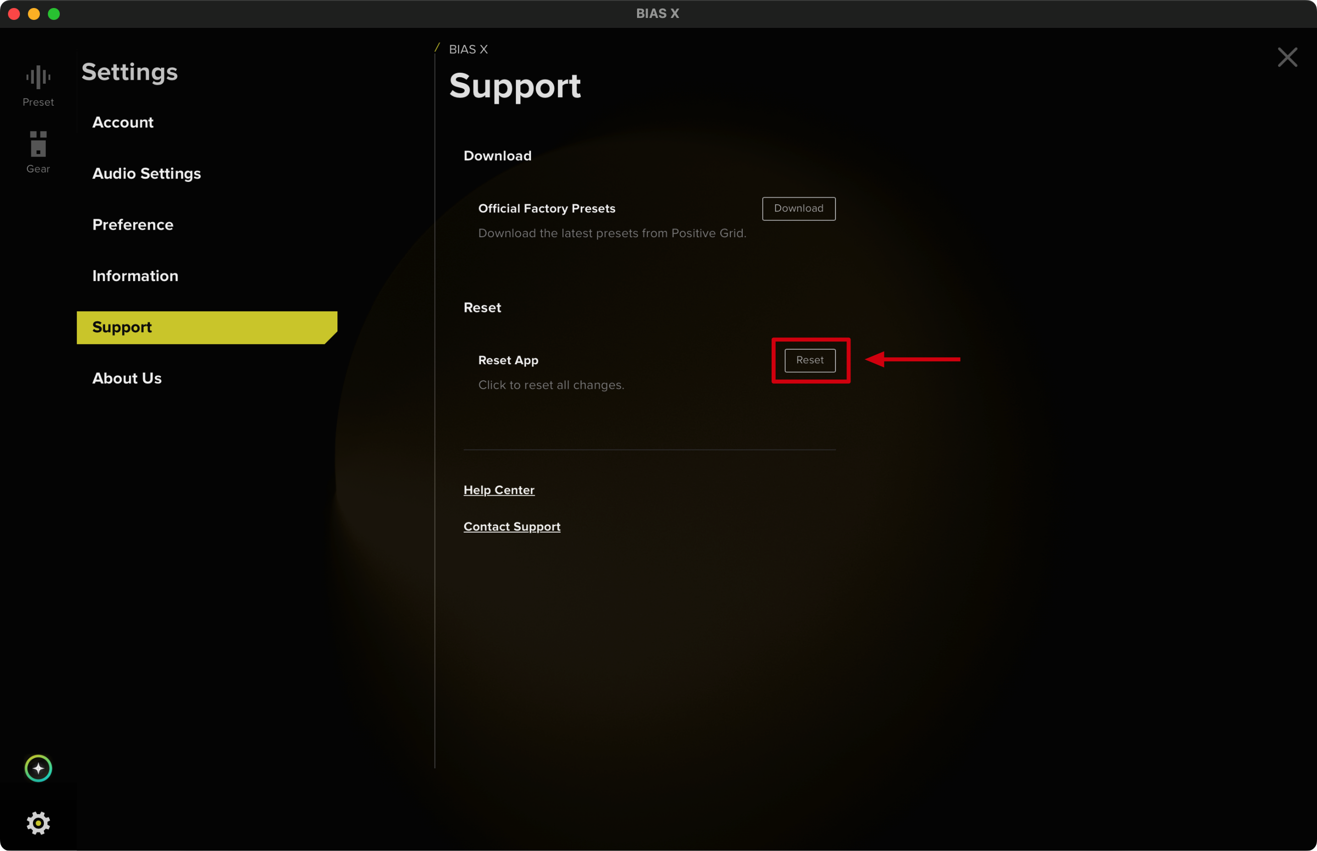 Reset BIAS X Screenshot