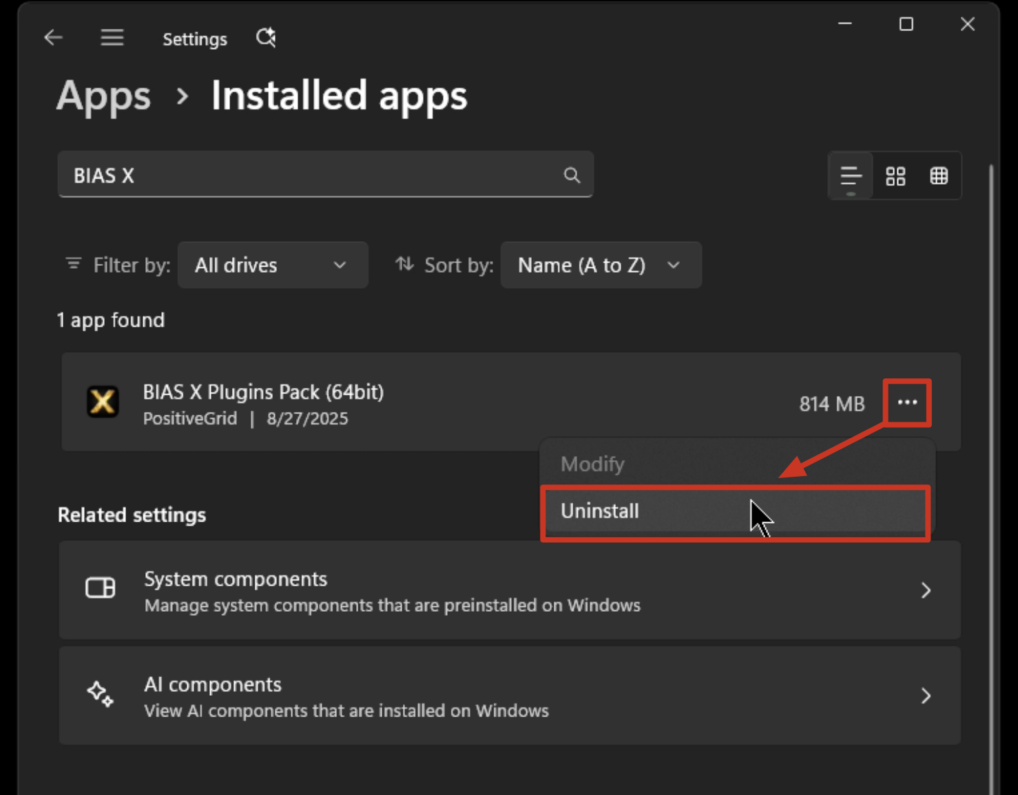Windows Uninstall Screenshot
