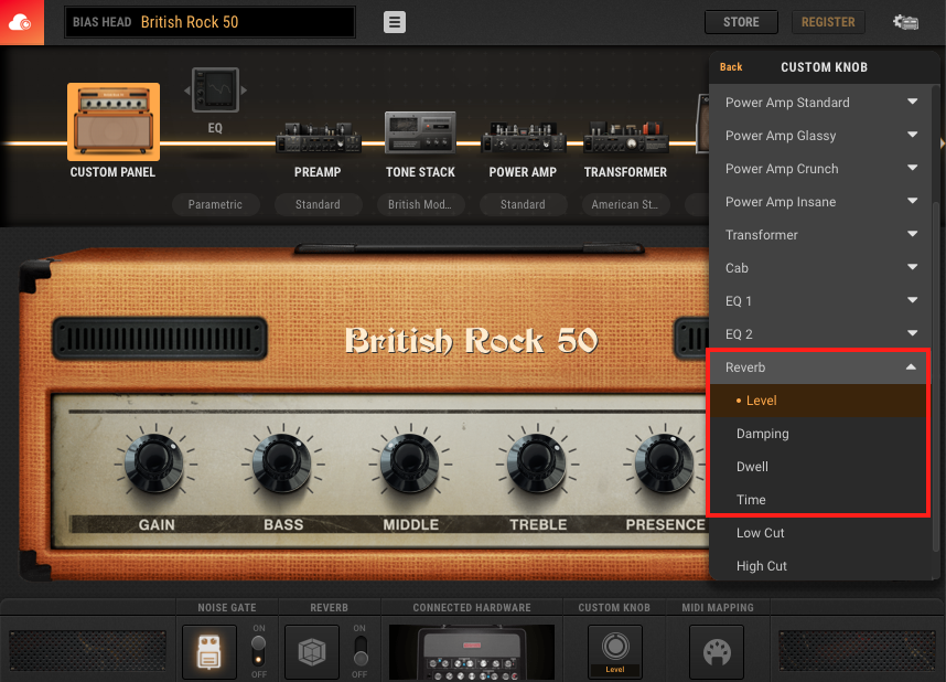 Reverb parameter selection