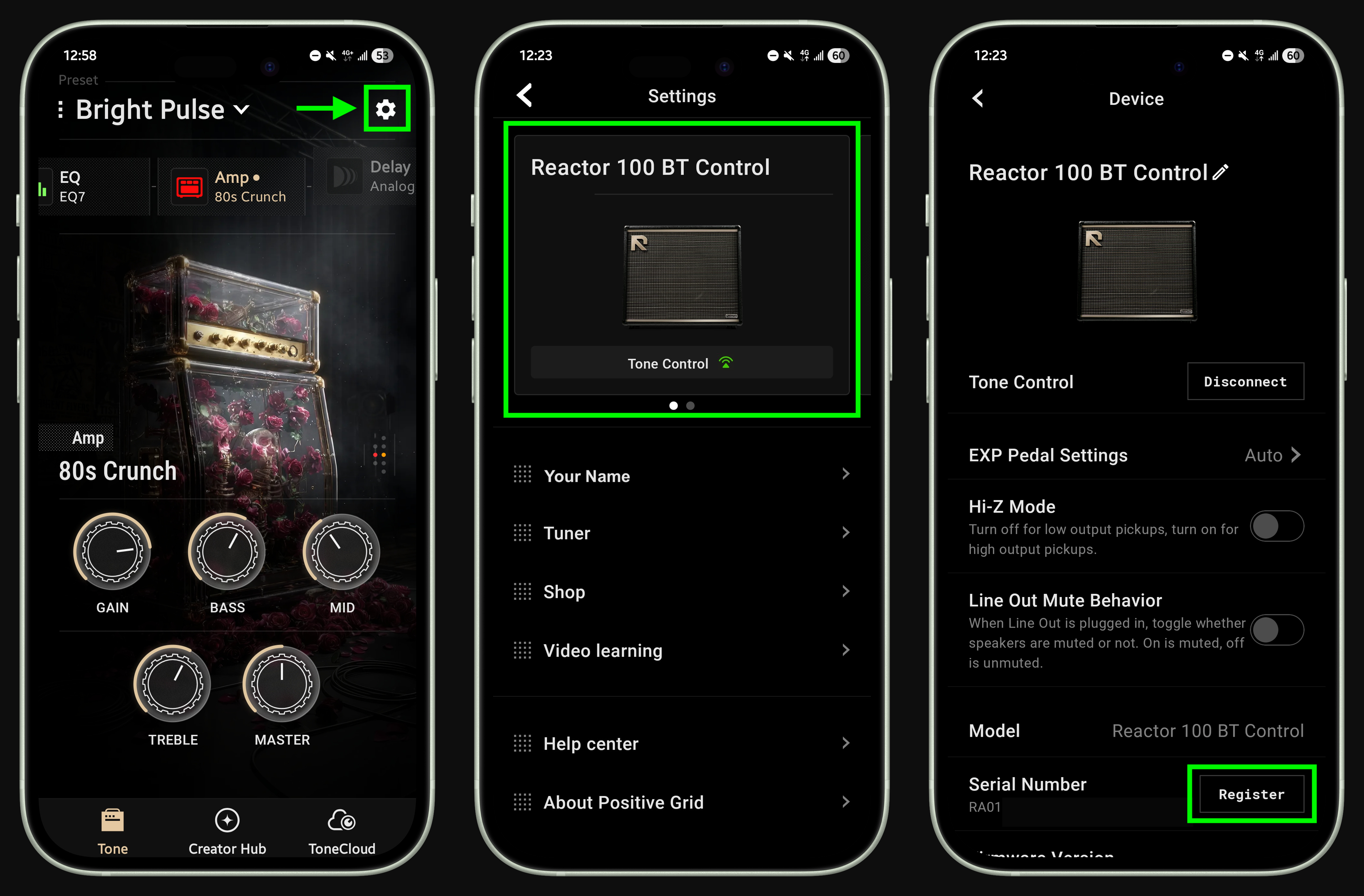 REACTOR serial number in app
