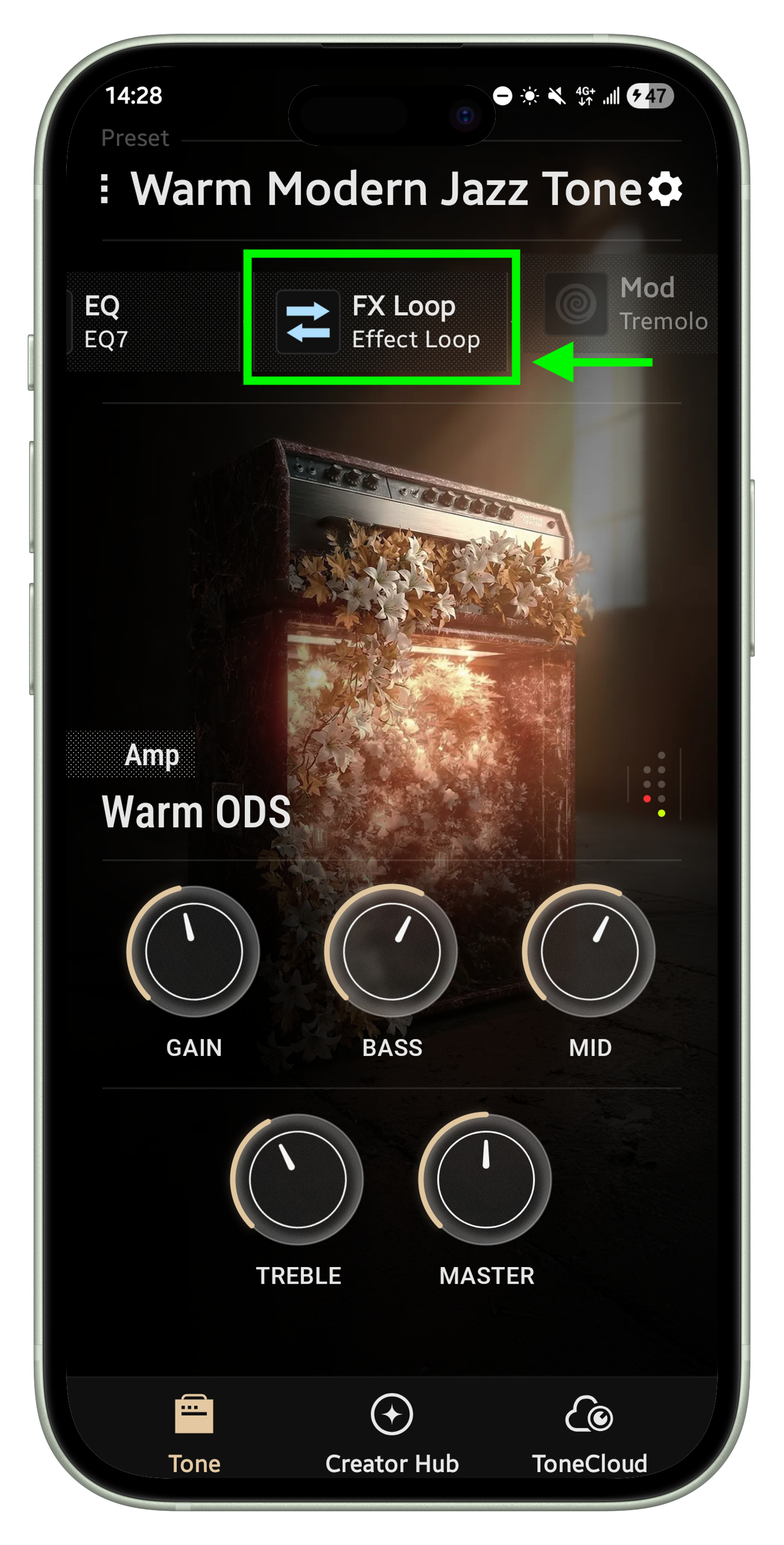 REACTOR App showing the FX Loop block in the signal chain