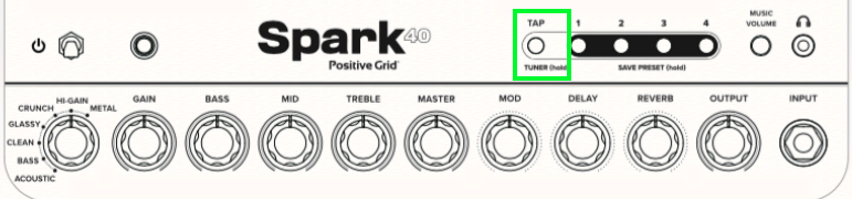 Spark 40 top panel — TAP/TUNER button