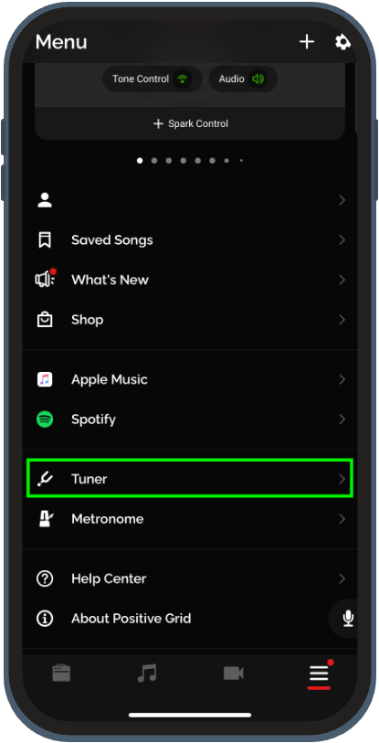 Menu → Tuner