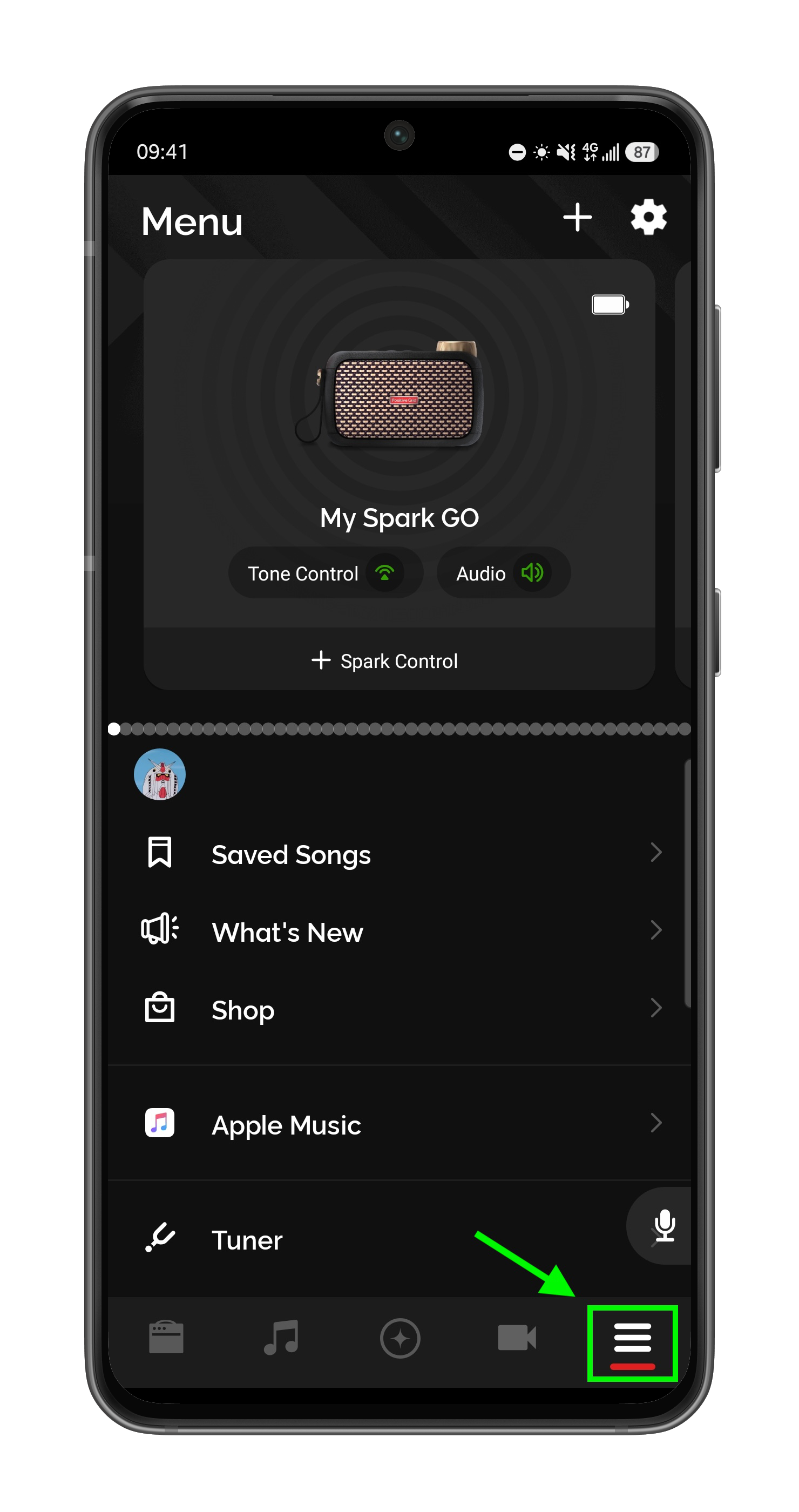 Menu — scroll down