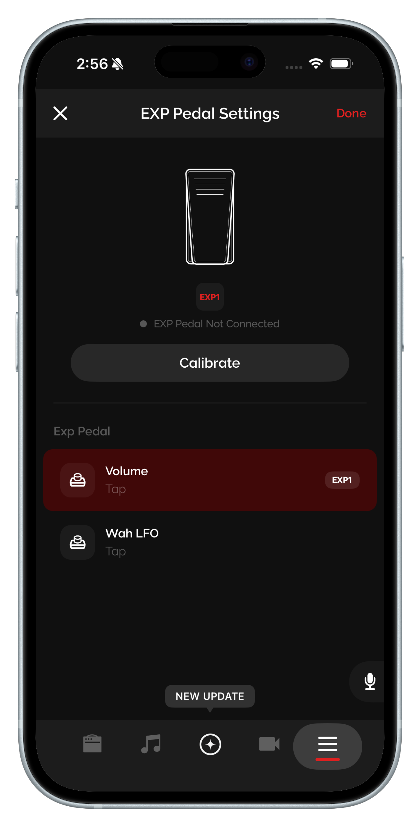 EXP Pedal Settings — Calibrate and assign Volume or Wah LFO