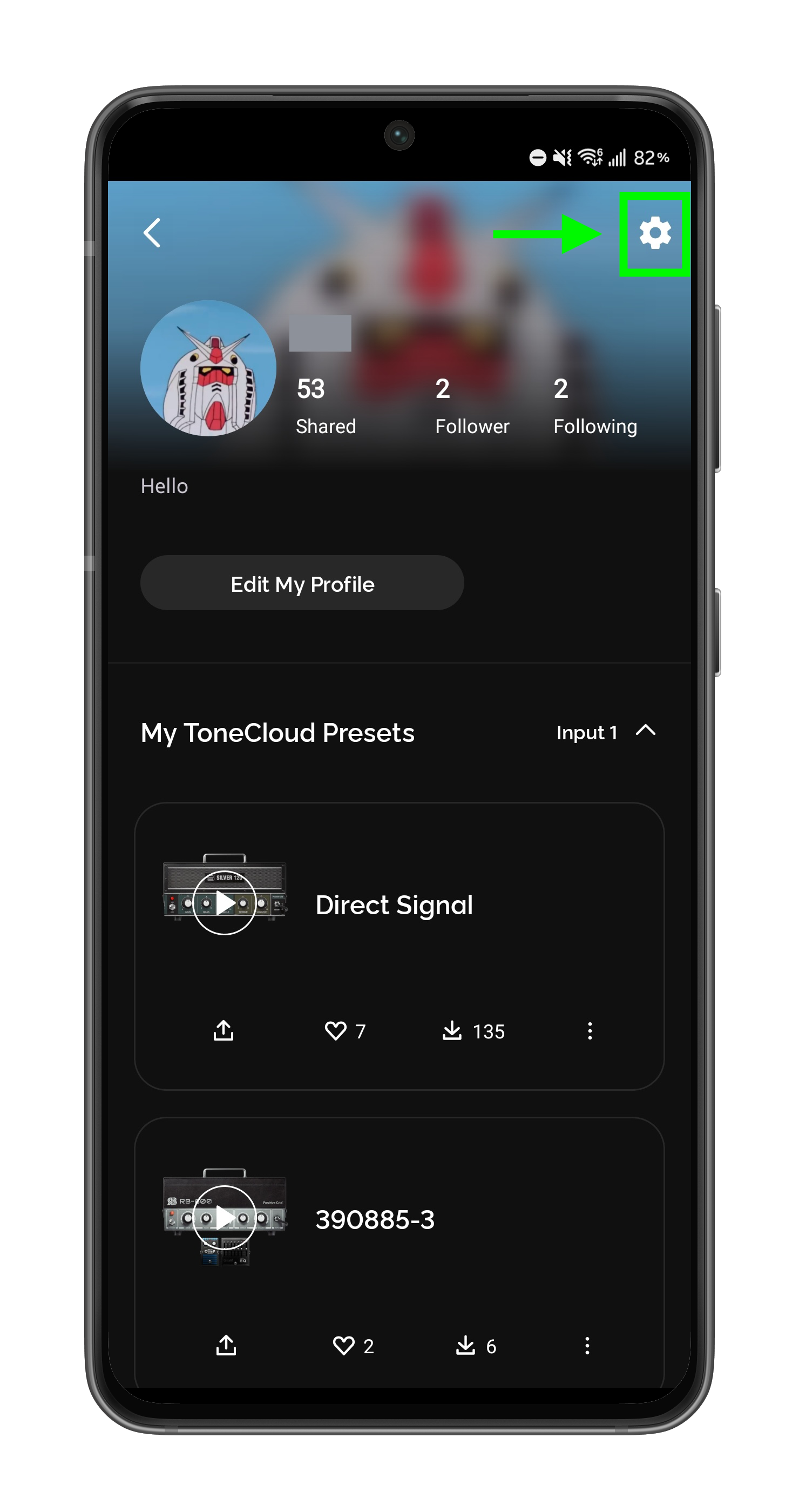 Your Account page with gear icon highlighted