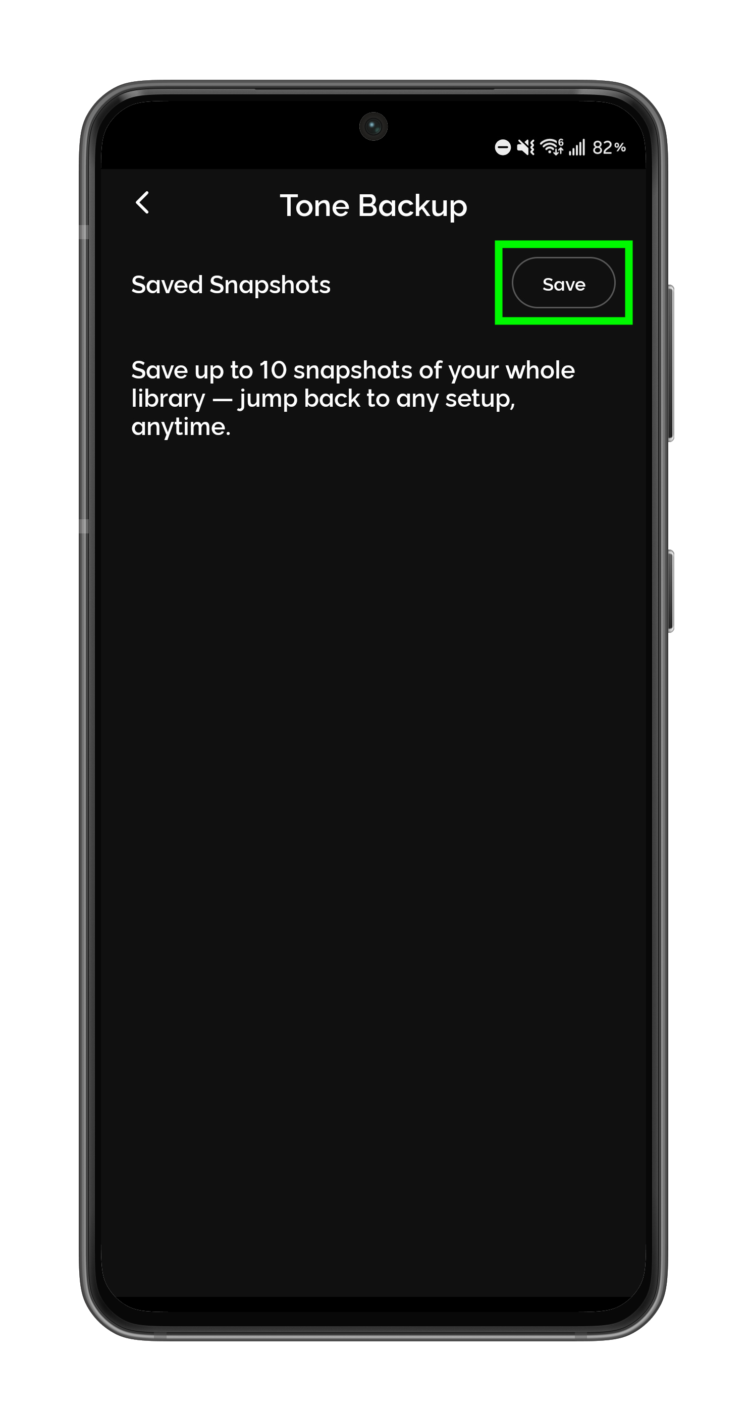Tone Backup screen with Save button highlighted