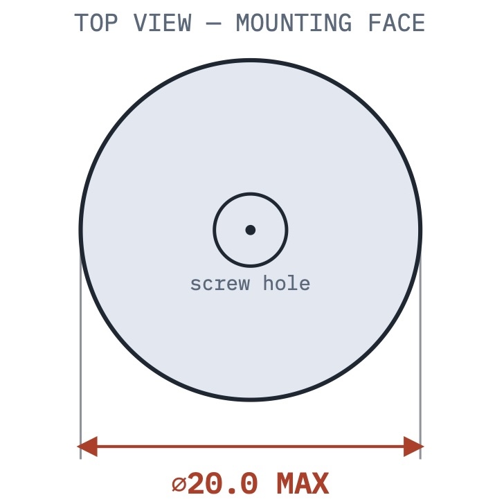 Top view of the replacement foot - mounting face, outer diameter ⌀20.0 mm max, screw hole at center